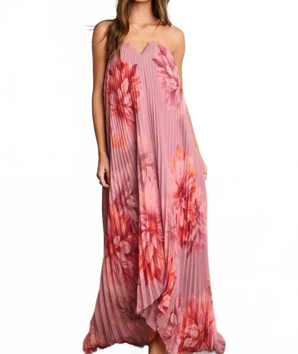 NEW DRESS FORUM pleated strapless floral dress in multi